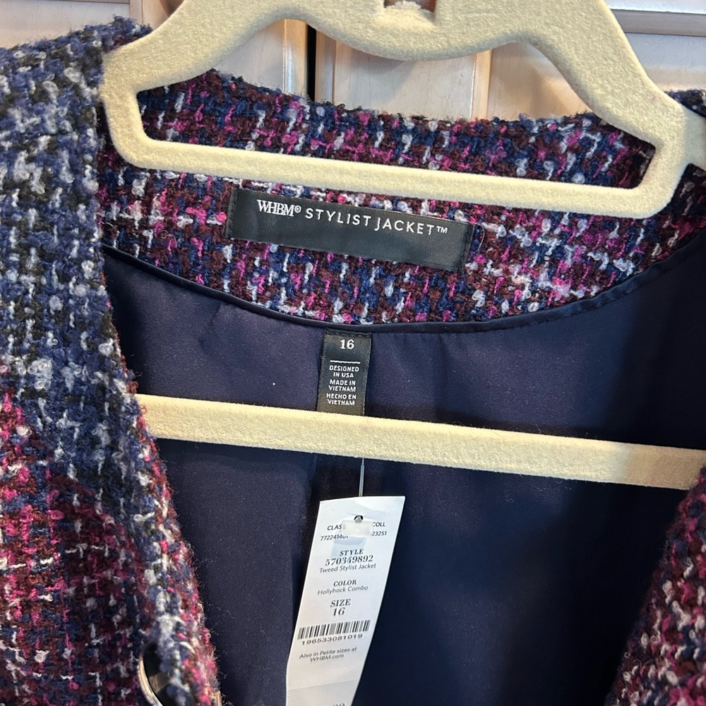White House Black Market Tweed Stylist Jacket in Hollyhock Combo Size 16 NWT - Picture 2 of 3